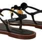 Dolce & Gabbana Black Leather Coins Flip Flops Sandals Shoes