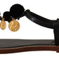 Dolce & Gabbana Black Leather Coins Flip Flops Sandals Shoes