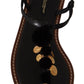 Dolce & Gabbana Black Leather Coins Flip Flops Sandals Shoes