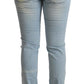 MILA SCHÖN Light Blue Cotton Mid Waist Slim Fit Denim Jeans
