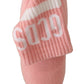 GCDS Pink Suede Logo Socks Block Heel Ankle Boots Shoes