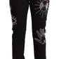 Valentino Black Cotton Mid Waist Embellished Slim Fit Jeans
