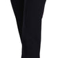 AGLINI Black High Waist Polyester Women Straight Pants
