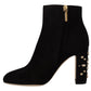Dolce & Gabbana Black Suede Leather Crystal Heels Boots Shoes