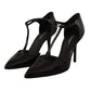 Dolce & Gabbana Black Patent Leather T-Strap Heels Sandals Shoes