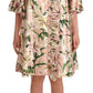 Dolce & Gabbana Pink Lily Print Ruffled Long Coat Silk Dress