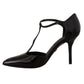 Dolce & Gabbana Black Patent Leather T-Strap Heels Sandals Shoes