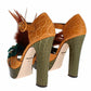 Dolce & Gabbana Orange Leather Crystal Platform Sandal Shoes