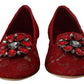 Dolce & Gabbana Red Lace Crystal Ballet Flats Loafers Shoes