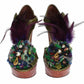 Dolce & Gabbana Green Leather Crystal Platform Sandal Shoes