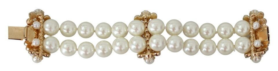 Dolce & Gabbana White Faux Pearl Beads Translucent Crystals Bracelet