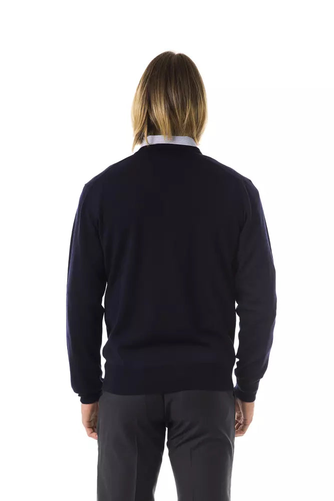 Uominitaliani Blue Merino Wool Sweater