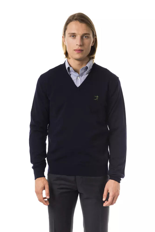Uominitaliani Blue Merino Wool Sweater