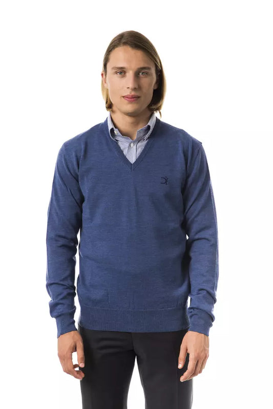 Uominitaliani Blue Merino Wool Sweater