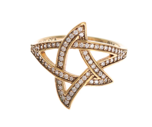 Nialaya Gold Star Clear CZ Gold 925 Silver Ring