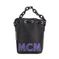 MCM Mini Black Purple Smooth Leather Chain Shoulder Drawstring Bucket Handbag